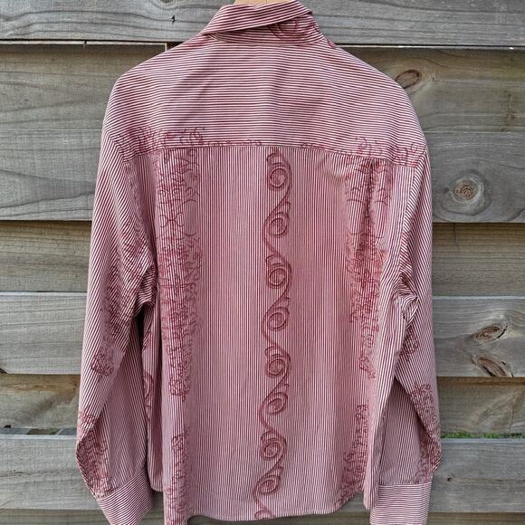The Havanera Co Button Up Shirt Mens XL Burgundy red Striped pattern long sleeve - Picture 2 of 7